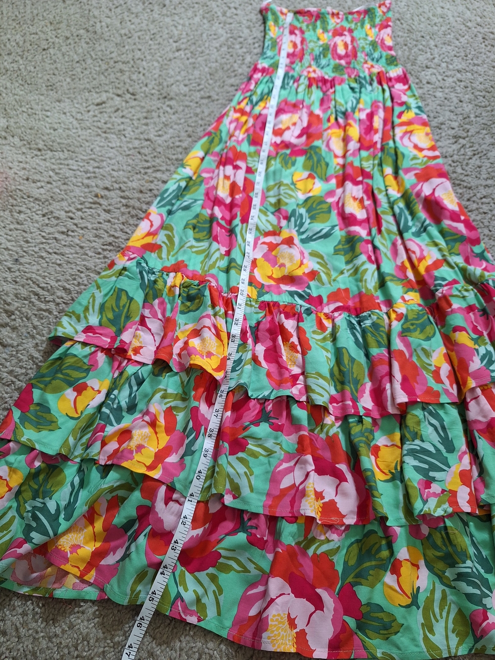 Abel The Label Strapless Floral Tiered Maxi Dress in Green and Pink Size M - Picture 5 of 5